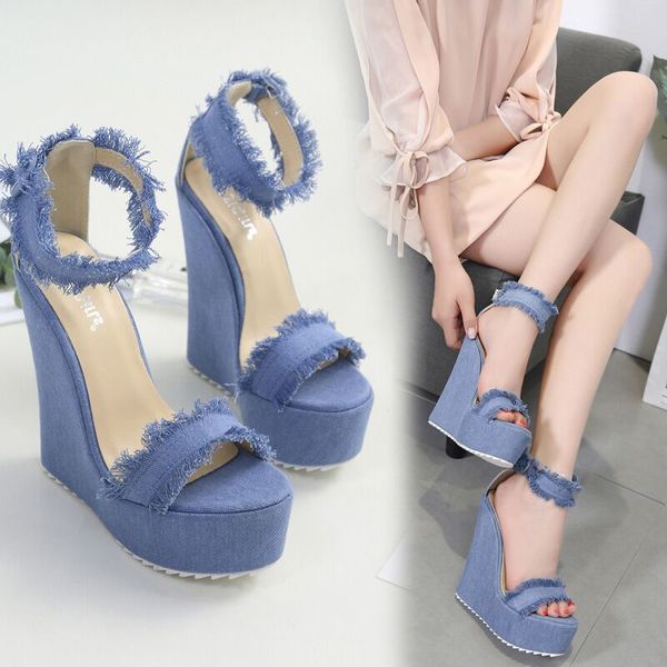 2020 new designer denim sandals summer roman sandals wedges high heels peep-toe platform shoes woman, Black
2020 new designer denim sandals summer roman sandals wedges high heels peep-toe platform shoes woman, Black