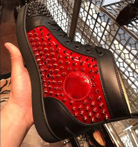gold white studded spikes casual flats red bottom luxury shoes for men and women party designer sneakers split lovers genuine leather l26, Black
gold white studded spikes casual flats red bottom luxury shoes for men and women party designer sneakers split lovers genuine leather l26, Black