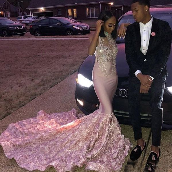 Crystal Beads High-Neck Sexy Lace Sleeveless Prom Dresses Mermaid 2019 3D-Rose Train Glamorous Evening Party Gowns Formal Dresses
Crystal Beads High-Neck Sexy Lace Sleeveless Prom Dresses Mermaid 2019 3D-Rose Train Glamorous Evening Party Gowns Formal Dresses