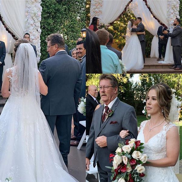 classic v-neck appliques and beads wedding dresses boho garden with tulle train bridal gown custom made country style, White
classic v-neck appliques and beads wedding dresses boho garden with tulle train bridal gown custom made country style, White