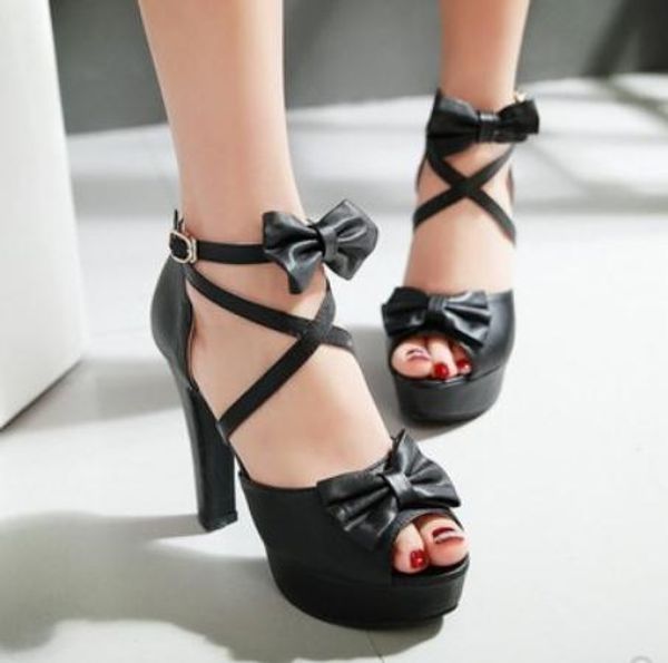 2019 women's sandals in summer with new style high heel coarse heel waterproof table bowknot @58, Black
2019 women's sandals in summer with new style high heel coarse heel waterproof table bowknot @58, Black