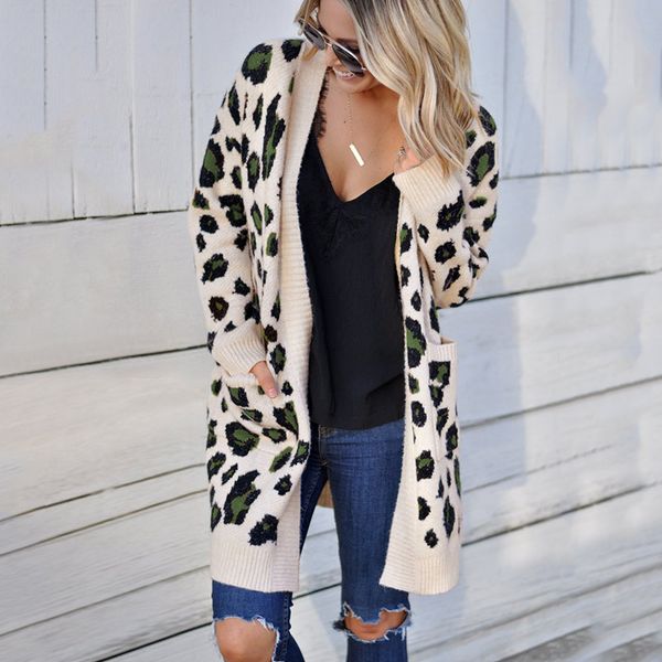 autumn and winter women's sub-knit sweater european and american fashion tricolor leopard sweater cardigan long, White
autumn and winter women's sub-knit sweater european and american fashion tricolor leopard sweater cardigan long, White