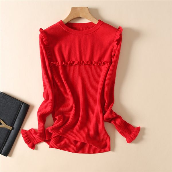 2019 autumn and winter new women's solid color ruffled slim bottoming sweater sweater, White;black
2019 autumn and winter new women's solid color ruffled slim bottoming sweater sweater, White;black