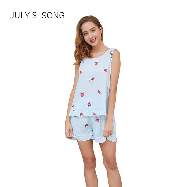 july's song print & drawstring waist shorts pajama set women sleeveless drawstring preppy nightwear 2019 casual sleepwear, Blue;gray
july's song print & drawstring waist shorts pajama set women sleeveless drawstring preppy nightwear 2019 casual sleepwear, Blue;gray