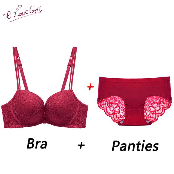 e lovegirl bra + panties front buckle no steel ring lace edge female bra set small chest gathered beautiful back summer, Red;black
e lovegirl bra + panties front buckle no steel ring lace edge female bra set small chest gathered beautiful back summer, Red;black