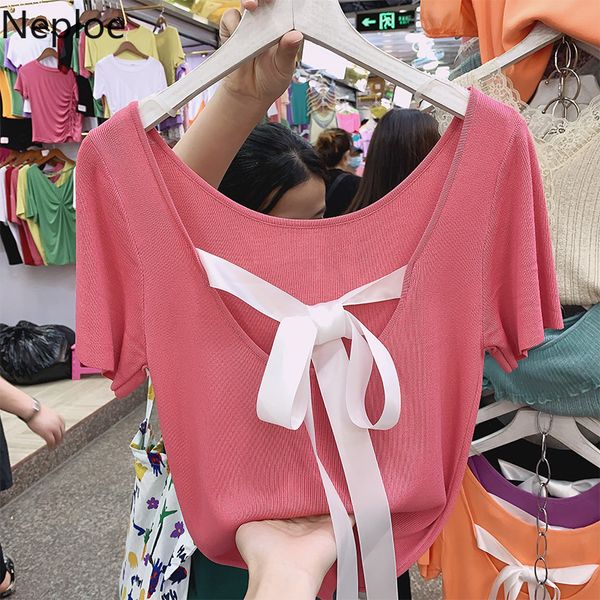 neploe 2020 summer short sleeve knitted t-shirts bow tie backless women tees sweet slim graphic tees femme t shirt 4b318, White
neploe 2020 summer short sleeve knitted t-shirts bow tie backless women tees sweet slim graphic tees femme t shirt 4b318, White
