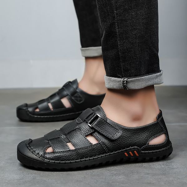 men sandals genuine leather men beach roman sandals handmade sewing casual shoes slippers sneakers summer shoes, Black
men sandals genuine leather men beach roman sandals handmade sewing casual shoes slippers sneakers summer shoes, Black