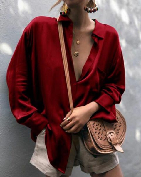 women's blouses & shirts women deep v-neck satin blouse casual long sleeve office ladies shirt, White
women's blouses & shirts women deep v-neck satin blouse casual long sleeve office ladies shirt, White