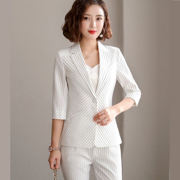 new summer business stripes pants suits women formal formal fashion half sleeve slim blazer and pants office ladies work wear, White;black
new summer business stripes pants suits women formal formal fashion half sleeve slim blazer and pants office ladies work wear, White;black