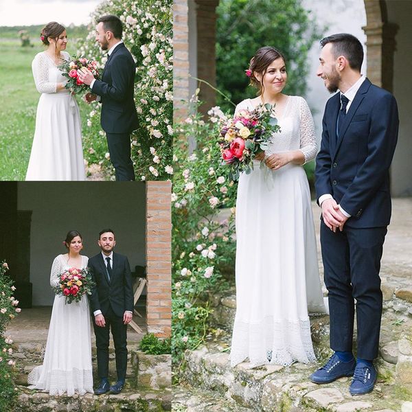 2021 bohemian wedding dresses v neck long sleeves lace appliques bridal gowns custom made sweep train plus size a-line wedding dress, White
2021 bohemian wedding dresses v neck long sleeves lace appliques bridal gowns custom made sweep train plus size a-line wedding dress, White