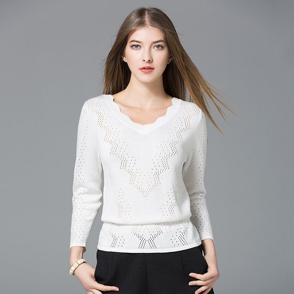 2018 new fashion hollow out elastic waist women blouses european ruffled collar slim knitted pullovers sweaters female knitwear, White;black
2018 new fashion hollow out elastic waist women blouses european ruffled collar slim knitted pullovers sweaters female knitwear, White;black
