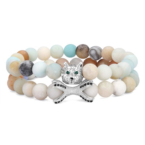 2 pieces / set of cz wolf head men's bracelet charm natural amazon color bracelet men and women, Black
2 pieces / set of cz wolf head men's bracelet charm natural amazon color bracelet men and women, Black