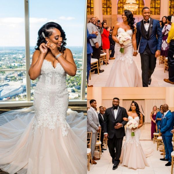 2019 african plus size wedding dresses sweetheart lace appliqued sweep train mermaid wedding dress bridal gowns custom made, White
2019 african plus size wedding dresses sweetheart lace appliqued sweep train mermaid wedding dress bridal gowns custom made, White