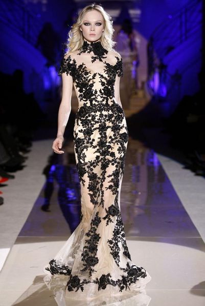 party dresses fashion black lace mermaid evening 2021 sheer high neck short sleeves long prom gowns for women, White;black
party dresses fashion black lace mermaid evening 2021 sheer high neck short sleeves long prom gowns for women, White;black