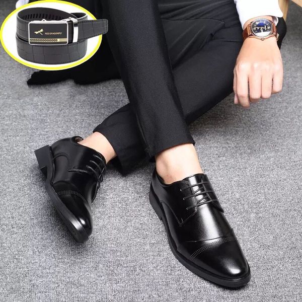 men's leather shoes british business dress groom raised pointed real leather shoes men korean version large size casual men's shoe, Black
men's leather shoes british business dress groom raised pointed real leather shoes men korean version large size casual men's shoe, Black