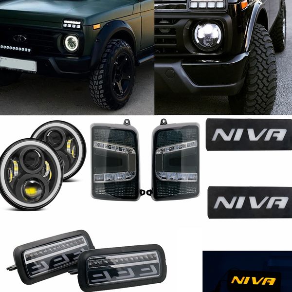 

pair turn signal running lights 40w 80w 75w car led h4 7inch car accessories angel eyes h4 led headlight for lada niva 4x4 uaz