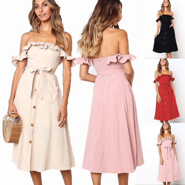 2019 new style fashion summer women's cotton short sleeve beach bow ruffles dress slash neck casual formal sundress, Black;gray
2019 new style fashion summer women's cotton short sleeve beach bow ruffles dress slash neck casual formal sundress, Black;gray