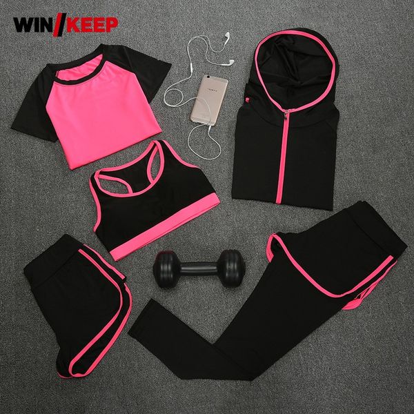 5 pcs women running set yoga t-shirt fitness bra sports wear gym clothing lady workout set sport uniform jogging suits tracksuit, Black;blue
5 pcs women running set yoga t-shirt fitness bra sports wear gym clothing lady workout set sport uniform jogging suits tracksuit, Black;blue