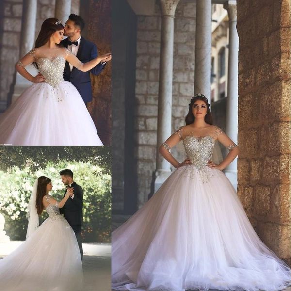 2020 dubai sparkly crystals illusion wedding dress ball gown sheer half sleeves shiny beaded gorgeous design bridal gowns, White
2020 dubai sparkly crystals illusion wedding dress ball gown sheer half sleeves shiny beaded gorgeous design bridal gowns, White