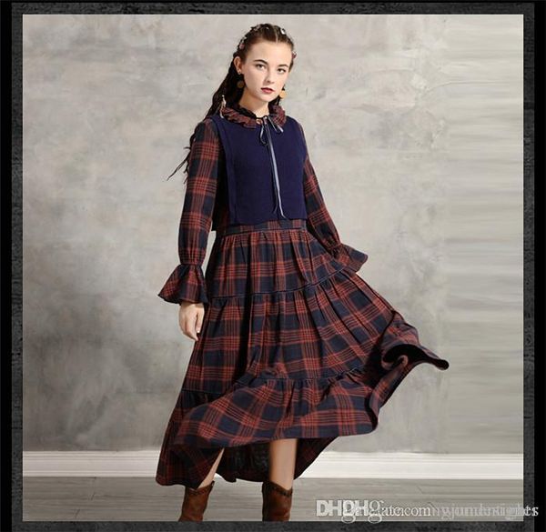 womens winter designer retro dresses 2pcs plaid print autumn fashion style female clothing bow casual apparel, Black;gray
womens winter designer retro dresses 2pcs plaid print autumn fashion style female clothing bow casual apparel, Black;gray