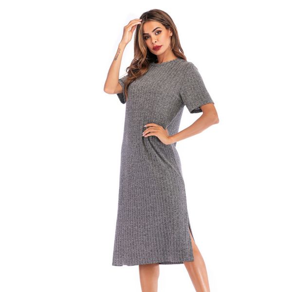 womens designer slim casual sleeve split dress front short back length8s7z, Black;gray 
womens designer slim casual sleeve split dress front short back length8s7z, Black;gray