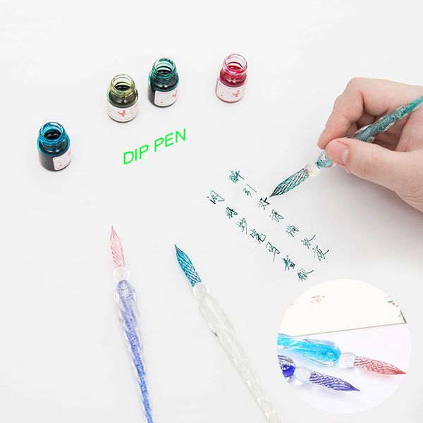 New Creative Handmade Crystal Glass Dip Pen Signature Pen Fountain Business Office Stationery For Girls Student Writing Gift