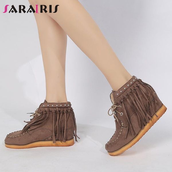 sarairis big size 35-43 new female fashion fringe rivet ankle boots lace up casual party boots women wedges heels shoes woman, Black
sarairis big size 35-43 new female fashion fringe rivet ankle boots lace up casual party boots women wedges heels shoes woman, Black