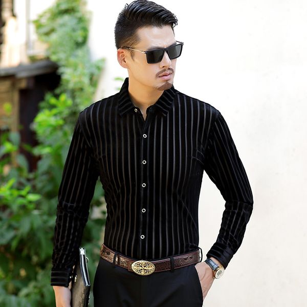 men's casual shirts mens gold velvet clothes autumn winter hollow shirt male see through dress, White;black
men's casual shirts mens gold velvet clothes autumn winter hollow shirt male see through dress, White;black