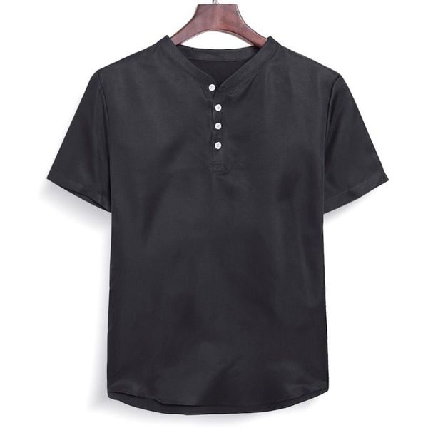 men's thin v-neck pure color shirts summer casual fashion short sleeve male button slim fit blouse men clothing camisas, White;black
men's thin v-neck pure color shirts summer casual fashion short sleeve male button slim fit blouse men clothing camisas, White;black