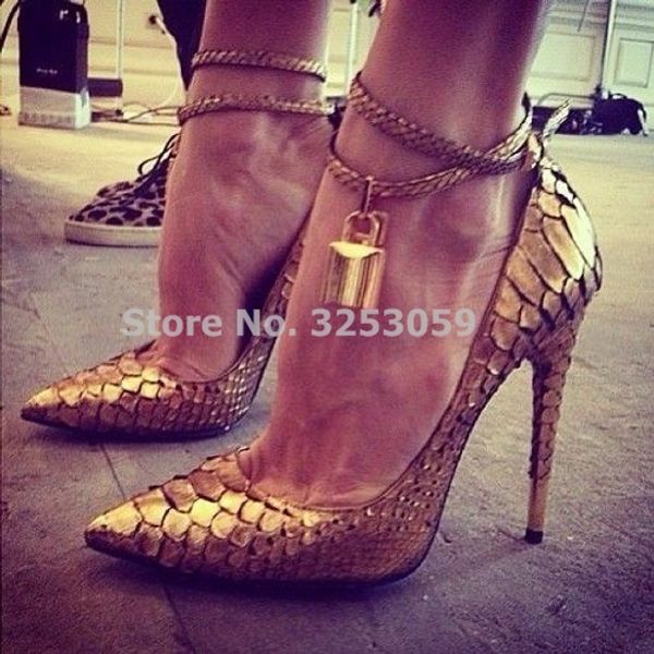 almudena women gold heels padlock pointed toe dress pumps snakeskin ankle strap metal decoration banquet shoes dropship, Black
almudena women gold heels padlock pointed toe dress pumps snakeskin ankle strap metal decoration banquet shoes dropship, Black