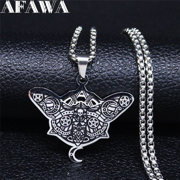 afawa witchcraft pentagram moon skull stainless steel moth necklaces women/men black color necklace jewelry colgante n3328s02, Silver
afawa witchcraft pentagram moon skull stainless steel moth necklaces women/men black color necklace jewelry colgante n3328s02, Silver