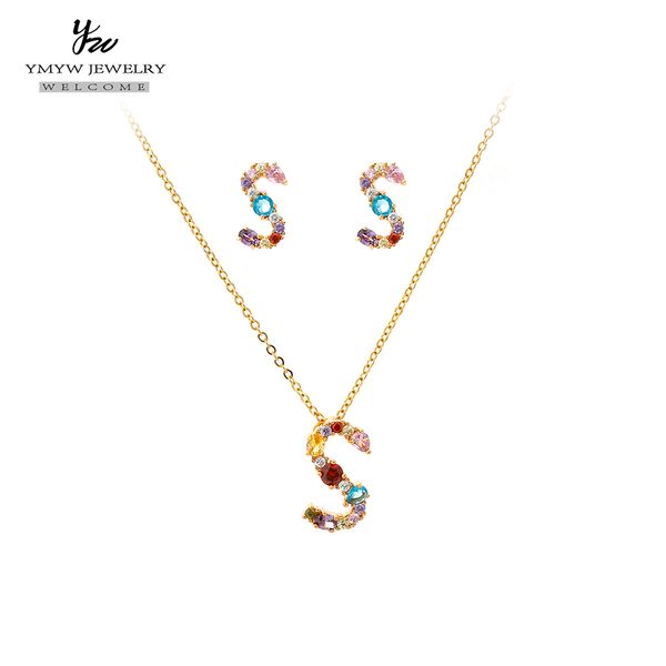 ymyw jewelry sets with cz women earrings necklace colorful zircon rainbow stud earrings necklace letter charm accessories gift, Silver
ymyw jewelry sets with cz women earrings necklace colorful zircon rainbow stud earrings necklace letter charm accessories gift, Silver