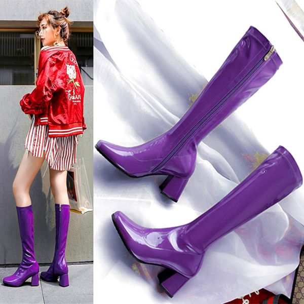 violet boots leather square with high with long boots woman, Black
violet boots leather square with high with long boots woman, Black