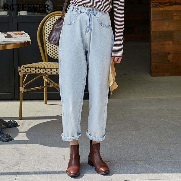 bgteever vintage high waist women denim jeans casual chic buttons pockets straight pants female trousers solid long pants, Blue
bgteever vintage high waist women denim jeans casual chic buttons pockets straight pants female trousers solid long pants, Blue