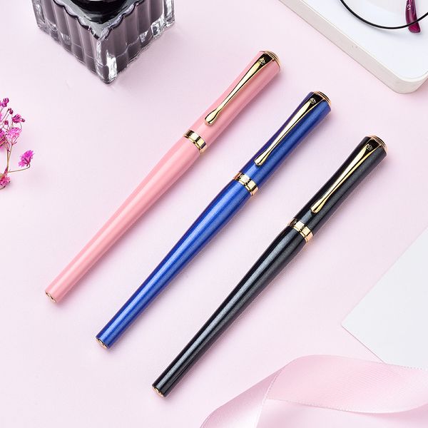 

luxury hero 10k gold nib financial fountain pen ef 0.38mm metal black blue dark-gray pink gift pens for women with gift case