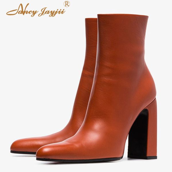 

nancyjayjii women boots black solid patent leather ankle zipper pointed toe super high square heel mature concise 2019