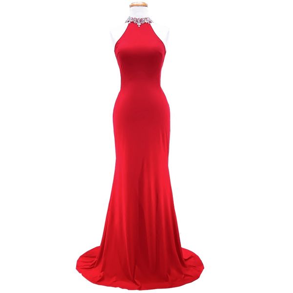 beaded halter neck satin mermaid evening dresses 2019 red long prom dress backless formal gowns robe, Black;red
beaded halter neck satin mermaid evening dresses 2019 red long prom dress backless formal gowns robe, Black;red