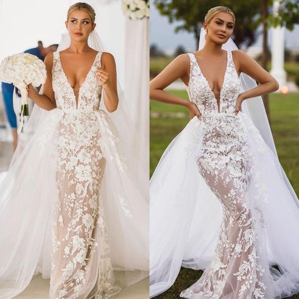 mermaid garden wedding dresses lace appliques deep v neck detachable train bridal gown robe de mariee, White
mermaid garden wedding dresses lace appliques deep v neck detachable train bridal gown robe de mariee, White