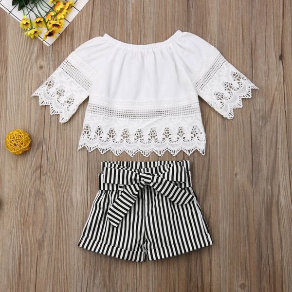 fashion toddler kids baby girls clothes lace +stripe short pants 2pcs outfits set, White
fashion toddler kids baby girls clothes lace +stripe short pants 2pcs outfits set, White