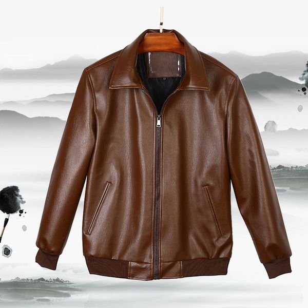 men's wear autumn new style men locomotive thin leather coat casual middle-aged jacket, Black
men's wear autumn new style men locomotive thin leather coat casual middle-aged jacket, Black