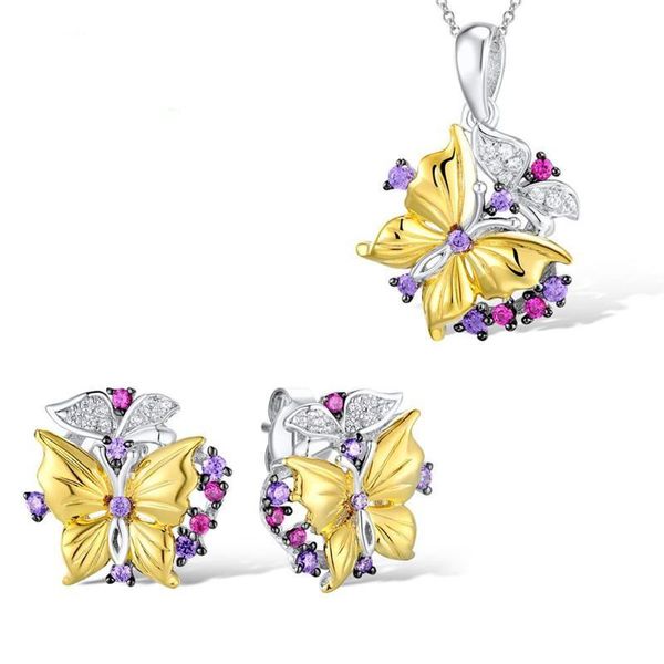 new wedding exquisite jewelry set two tone cubic zircon butterfly pendant choker chain necklace stud earrings set for women, Silver
new wedding exquisite jewelry set two tone cubic zircon butterfly pendant choker chain necklace stud earrings set for women, Silver