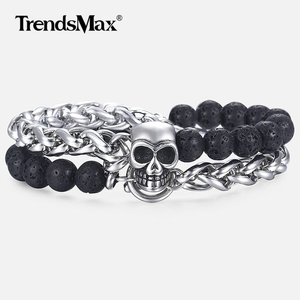 8mm men's bracelet stainless steel link chain skull charm bracelet male wristband black lava beaded gifts for men db186
8mm men's bracelet stainless steel link chain skull charm bracelet male wristband black lava beaded gifts for men db186
