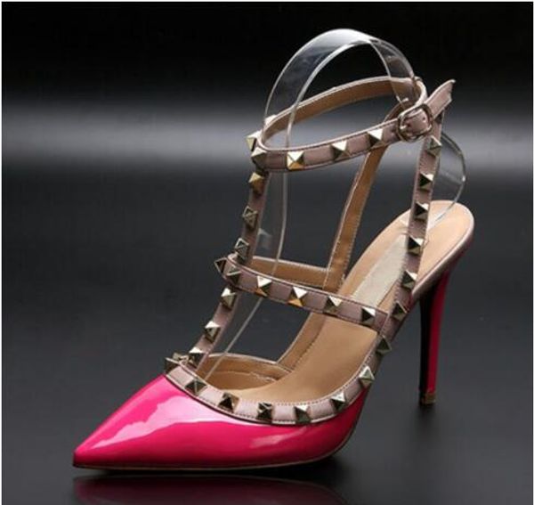 2019 women high heels sandals wedding shoes patent leather rivets sandals women studded strappy dress shoes v high heel shoes +box #23, Black
2019 women high heels sandals wedding shoes patent leather rivets sandals women studded strappy dress shoes v high heel shoes +box #23, Black
