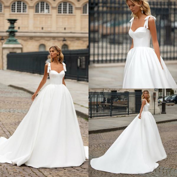milla nova 2021 wedding dresses spaghetti straps lace satin beach bridal gowns custom made backless sweep train a-line wedding dress, White
milla nova 2021 wedding dresses spaghetti straps lace satin beach bridal gowns custom made backless sweep train a-line wedding dress, White