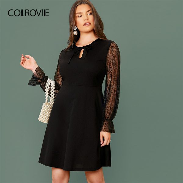 colrovie black plus tie neck lace flounce sleeve dress women solid a line mini dress 2019 autumn high waist elegant dresses, Black;gray
colrovie black plus tie neck lace flounce sleeve dress women solid a line mini dress 2019 autumn high waist elegant dresses, Black;gray