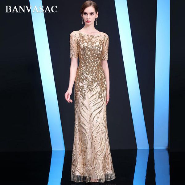 banvasac elegant o neck lace illusion short sleeve long evening dresses luxury sequined mermaid party prom gowns, White;black
banvasac elegant o neck lace illusion short sleeve long evening dresses luxury sequined mermaid party prom gowns, White;black
