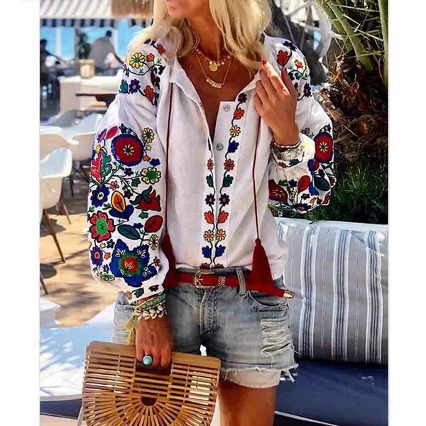 2019 early autumn womens floral printing button up v neck long puff sleeve blouse plus size, White
2019 early autumn womens floral printing button up v neck long puff sleeve blouse plus size, White