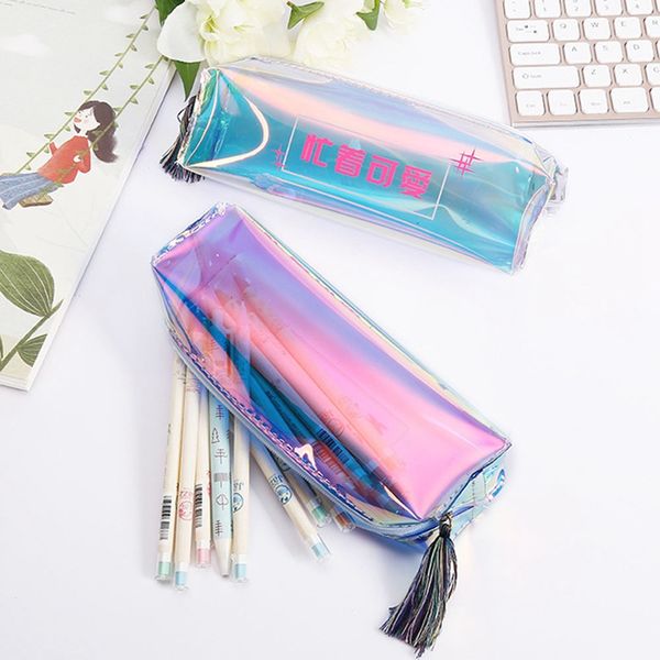 1pcs laser clear pvc cute school supplies pencil case tassel kawaii for girls school cosmetic bag women office supplies escolar
1pcs laser clear pvc cute school supplies pencil case tassel kawaii for girls school cosmetic bag women office supplies escolar