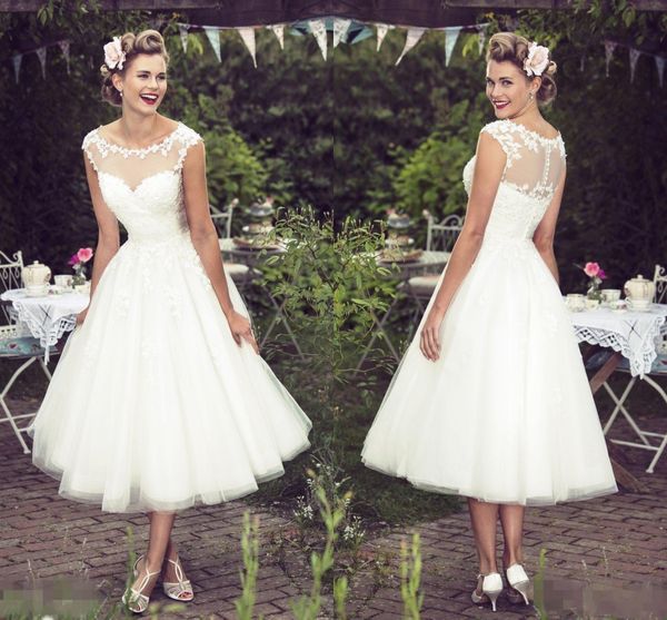 vintage country wedding dress ivory lace tea length wedding dresses sheer neck capped sleeves custom plus size bridal wedding gowns dh4161, White
vintage country wedding dress ivory lace tea length wedding dresses sheer neck capped sleeves custom plus size bridal wedding gowns dh4161, White