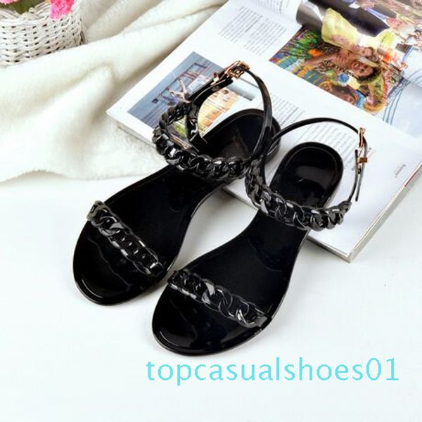 europe and the united states new plastic chain beach shoes candy color jelly sandals chain flat bottomed out sandals t01, Black
europe and the united states new plastic chain beach shoes candy color jelly sandals chain flat bottomed out sandals t01, Black
